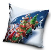 Poszewka 40x40 świateczny wzór Mikołaj i skrzaty
