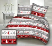 Pościel 160x200 bawełniana świąteczna wzór zima Renifery, choinka czerwona outlet!