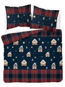 Pościel bawełniana 160x200 świąteczna granatowe domki