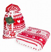 Ciepły koc świąteczny Saco w worku czerwony 150x200