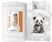 Komplet do łóżeczka kołdra pościel podusia 100x135 panda szara