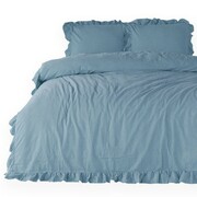 Luksusowa Pościel bawełniana 200x220(P) STONEWASHED z falbanką blue