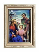 Obraz 10x15cm Św. Rodzina (niebieski płaszcz) rama ornament - 62235