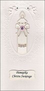 Karnet Chrzest DL (świeczka z RÓŻOWYM kwiatkiem) - 11632