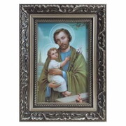 Obraz 10x15cm Święty Józef z Dzieciątkiem rama ornamentowa - 42159