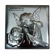 Obraz srebrny 16x16cm Anioł Stróż latarka kwadrat 