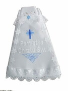Szatka Chrzest trapez niebieska z falbanką atłasową (kwiatki) E5 - 59358