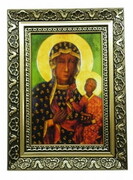 Obraz 10x15cm Matka Boża Częstochowska sukienka rama ornamentowa - 29921