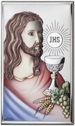 Obraz srebrny I Komunia Św. 12x20cm Pan Jezus z Hostią (kolor) prostokąt - 64087