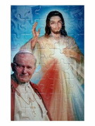 Puzzle Jezus Miłosierny i Jan Paweł II (czerwona szata) 20x13cm 40 elem. - 60801