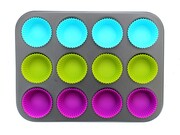 Blacha forma do muffinek +12 silikonowych koszyków