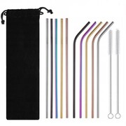 Metalowe słomki eko rurki wielorazowe do napojów 10 sztuk w etui 2 czyściki