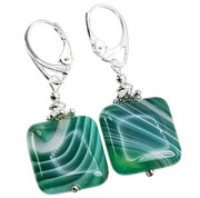 Naturalny Agat Zielony Wyjątkowe Kolczyki Srebro 703162