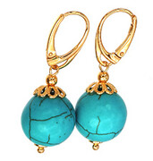 Piękne Kolczyki Howlit Turkusowy Złote Srebro 702964