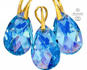 Kryształy Kolczyki Wisiorek Aquamarine Złote Srebro 700834