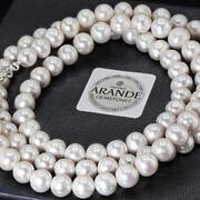 Prawdziwe Duże Perły Piękny Naszyjnik Certyfikat Srebro 703347