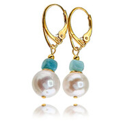 Prawdziwe Perły Larimar Oryginalne Wyjątkowe Kolczyki Złote Srebro 703520
