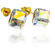 Duże Kryształy Kolczyki Sztyfty Aurora Cube Gold Złote Srebro 702337