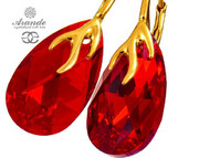 Nowe Kryształy Czerwone Ozdobne Kolczyki Siam Gold Złote Srebro 700474