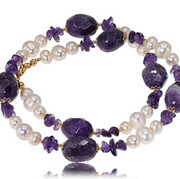 Perły Ametyst Przepiękny Naszyjnik Złote Srebro 703364