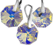 Kryształy Piękne Kolczyki+Wisiorek Aurora Srebro 4283318257