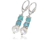 Naturalny Larimar Prawdziwe Perły Kolczyki Srebro 703482