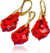 Kryształy Komplet Kolczyki Wisiorek Baroque Siam Złote Srebro Unikat 702429