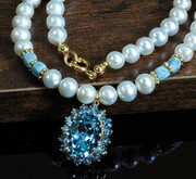 Prawdziwe Perły Naturalny Larimar Kryształy Niepowtarzalny Naszyjnik Złote Srebro 703346