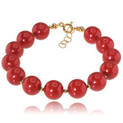 Oryginalne Kryształy Perły Dark Coral Piękna Bransoletka Złote Srebro Certyfikat 703688