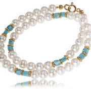 Naturalny Larimar Prawdziwe Piękne Perły Naszyjnik Złote Srebro 703348