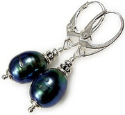 Piękne Duże Perły Pawie Kolczyki Srebro 1402497601