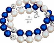 Kryształy Piękny Naszyjnik Perły Blue White Fantasia Srebro 700846