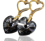 Kryształy Piękne Kolczyki Silver Night Heart Gold Serce Złote Srebro 702134