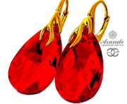 Nowe Kryształy Czerwone Ozdobne Kolczyki Siam Gold Złote Srebro 700593