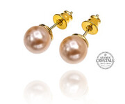 Piękne Perły Kryształowe Kolczyki Różowe Peach Gold Złote Srebro Certyfikat 702325