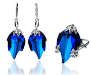 Kryształy Kolczyki+Wisiorek+Pierścionek Blue Leaf 4827621225