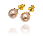 Piękne Perły Kryształowe Kolczyki Różowe Peach Gold Złote Srebro Certyfikat 702325