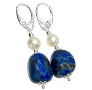 Prawdziwe Perły Lapis Lazuli Przepiękne Kolczyki Srebro 703223