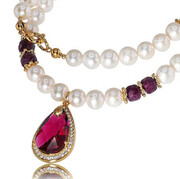 Naturalny Rubin Prawdziwe Perły Kryształy Oryginalny Naszyjnik Złote Srebro 703350