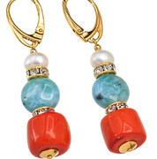 Perły Larimar Koral Kryształy Przepiękne Kolczyki Złote Srebro 702516