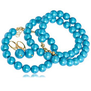 Oryginalne Kryształy Perły Dark Turquoise Piękny Komplet Złote Srebro Certyfikat 703627