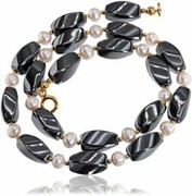 Perły Hematyt Piękny Naszyjnik Złote Srebro 703500