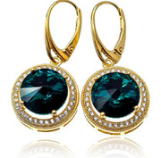 Kryształy Piękne Kolczyki Royal Paris Emerald Gold Złote Srebro Certyfikat 702305