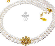 Kryształy Perły Piękny Naszyjnik Crystal Flow Gold Złote Srebro 700925