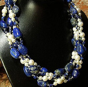 Perły Lapis Lazuli Przepiękny Naszyjnik Srebro 1884153529