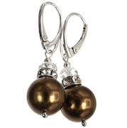 Piękne Kolczyki Perły Kryształy Antique Brass Srebro 703086