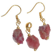 Różowy Turmalin Rubelit Piękny Komplet Kolczyki Wisiorek Złote Srebro 703024