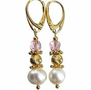 Kolczyki Prawdziwe Perły Oryginalne Kryształy Light Rose Pearl Gold Złote Srebro Certyfikat 702664