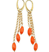 Piękne Długie Kolczyki Koral Złote Srebro 702532