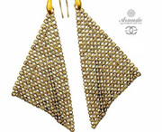 Kryształy Kolczyki Piękne Długie Golden Mesh Crystallized Złote Srebro 700821